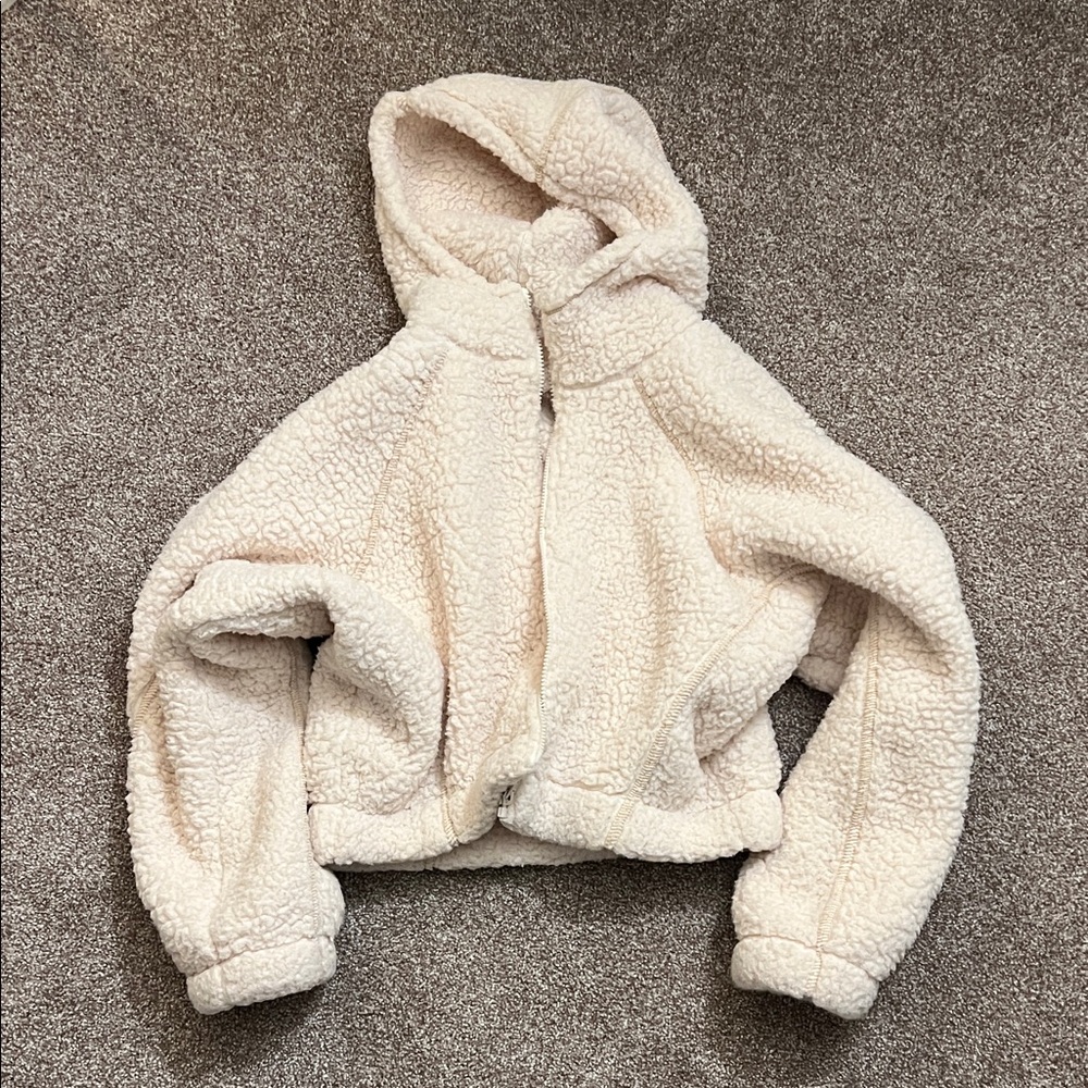 Wild Fable Cream Cropped Sherpa Zip-Up Hoodie